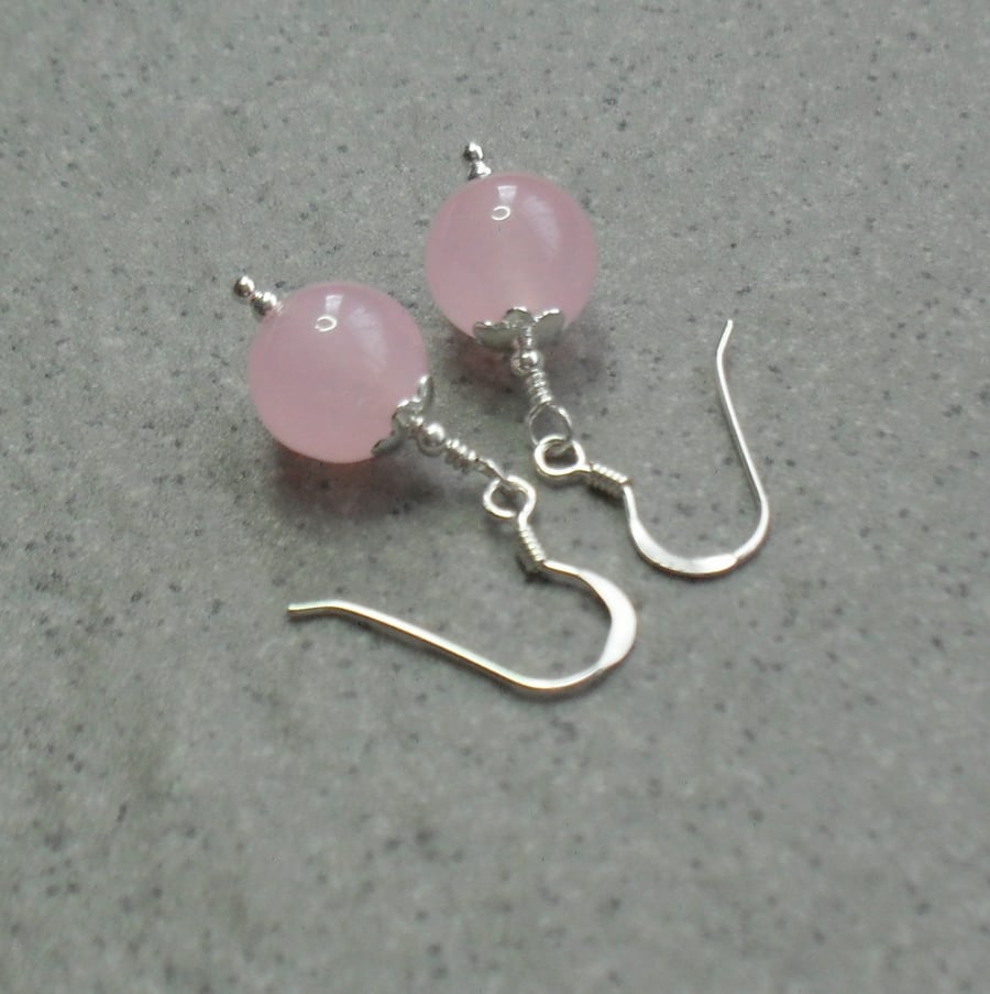 Pink Quartz Sterling Silver Drop Earrings 