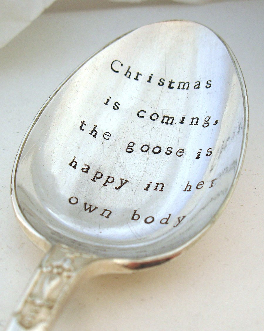 Tablespoon, Christmas is coming, handstamped serving spoon