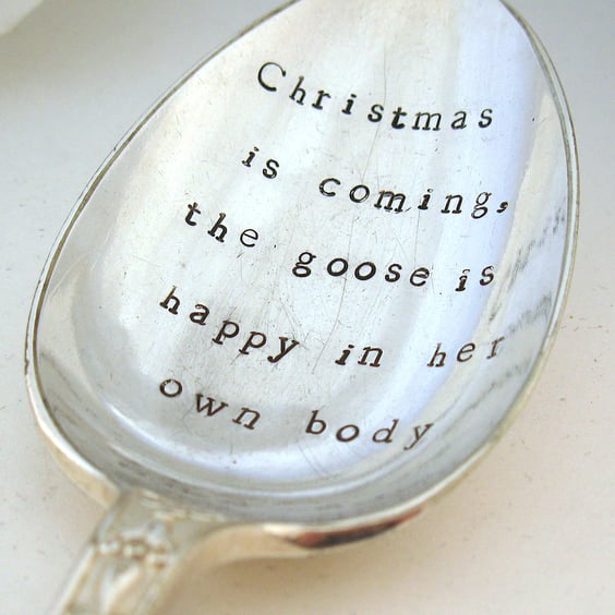 Tablespoon, Christmas is coming, handstamped serving spoon