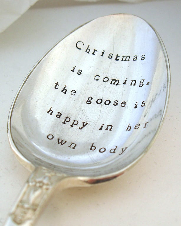 Tablespoon, Christmas is coming, handstamped serving spoon