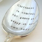 Tablespoon, Christmas is coming, handstamped serving spoon