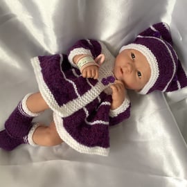 Hand knitted dolls clothes coat set for a 14” Berenguer Doll or similar 