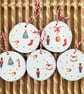 Wooden Christmas decorations - set of 5 decoupage ornaments - tree decorations