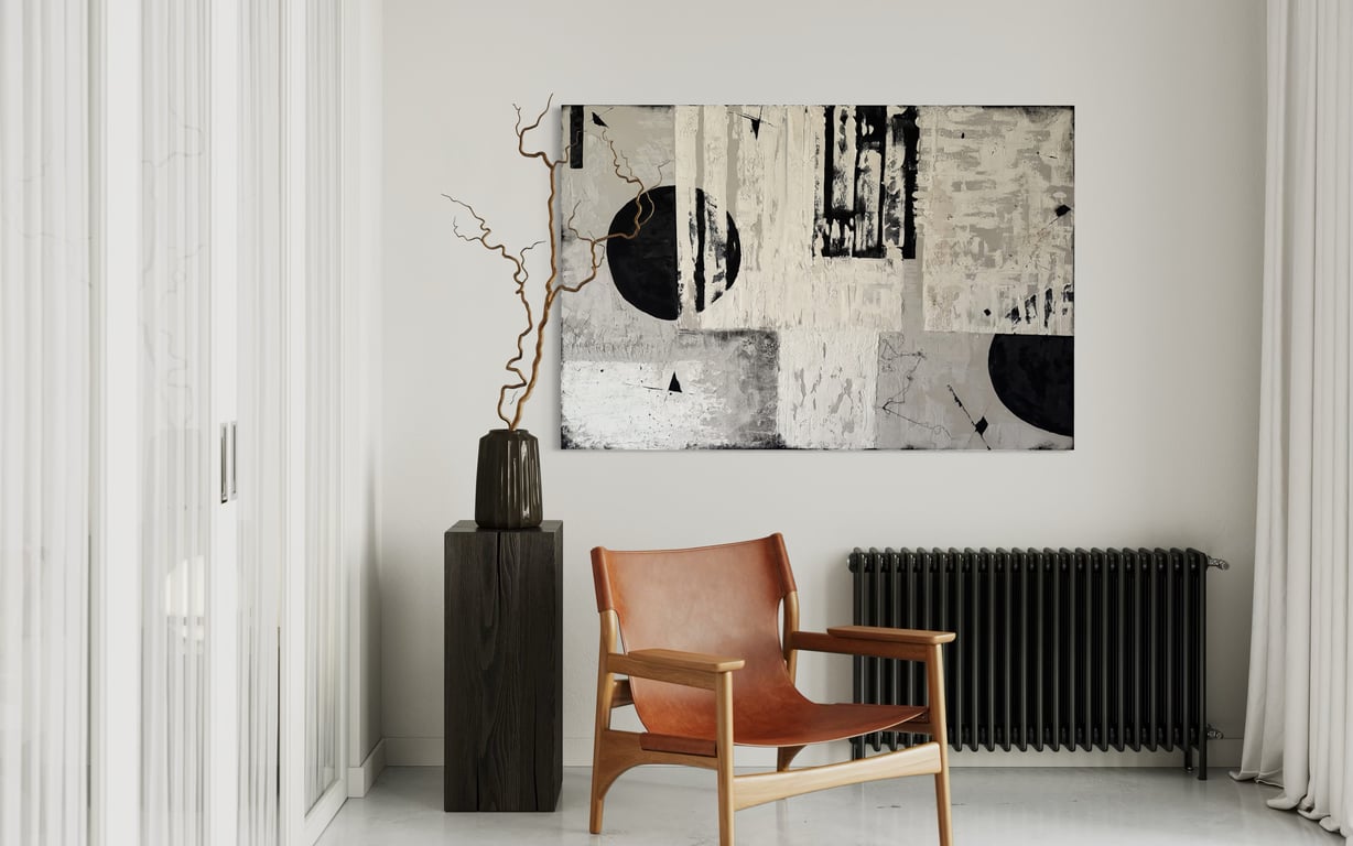 Extra Large Textured Abstract Painting: Monochrome Minimalist Canvas Wall Art