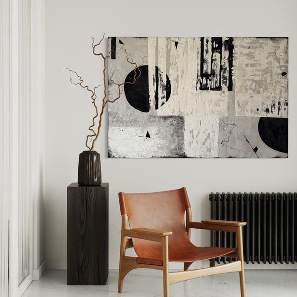 Extra Large Textured Abstract Painting: Monochrome Minimalist Canvas Wall Art