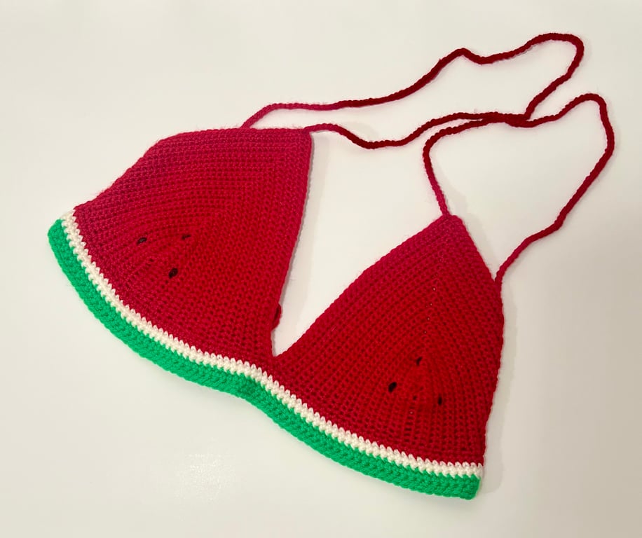 Crochet watermelon bikini fruity bra top size medium 