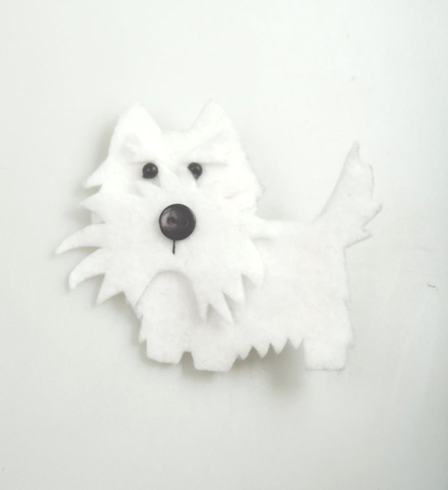 Felt Westie, Handmade West Highland White Dog Brooch, Gift, Dog Lover