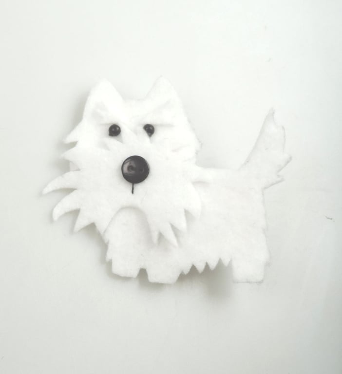 Felt Westie, Handmade West Highland White Dog Brooch, Gift, Dog Lover