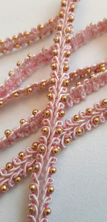 Pink and gold beaded gimp braid trim 10mm width