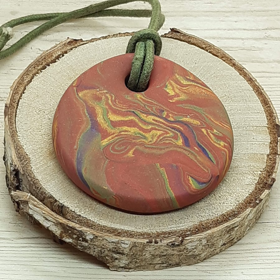 Multicoloured polymer clay pendant