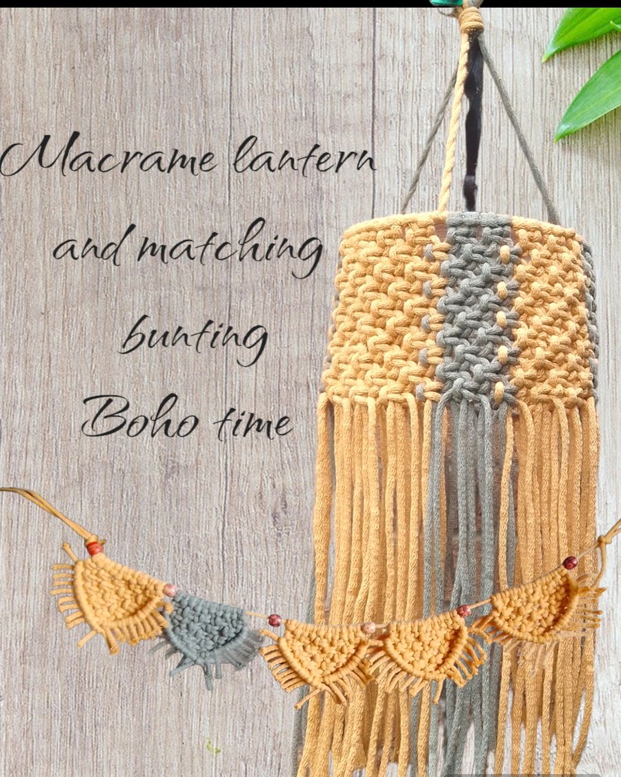Macrame boho  lantern and free matching  bunting 