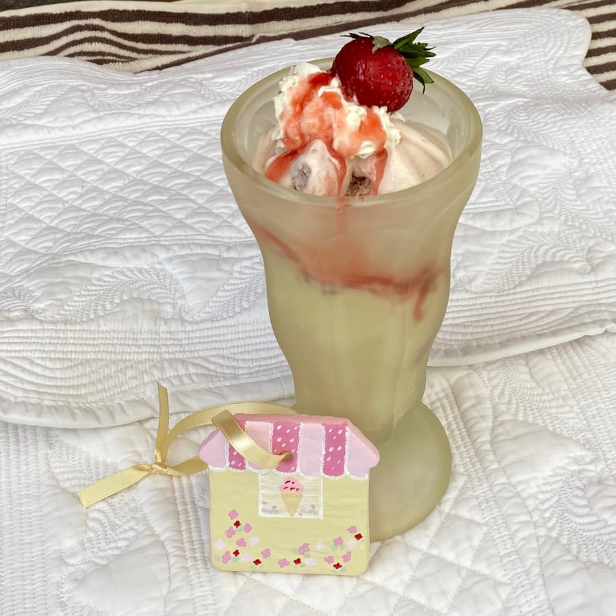 Ice Cream Sundae Strawberry - hand painted hanging decoration