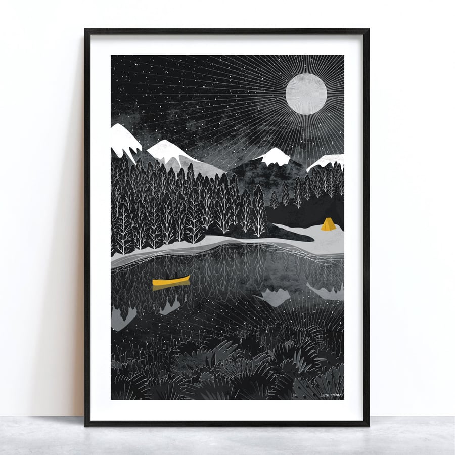 Night Paddle Illustrated Art Print