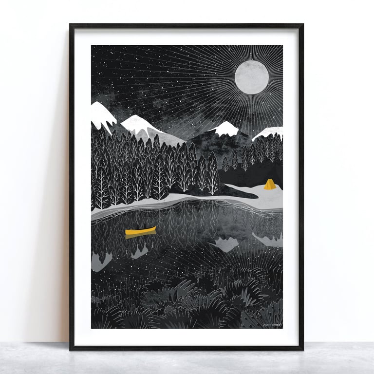 Night Paddle Illustrated Art Print
