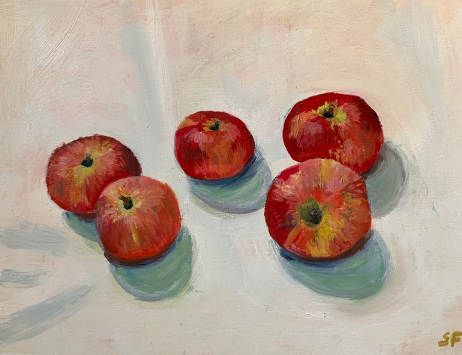 Oil Painting on Wood, Last of the Apples, original artwork