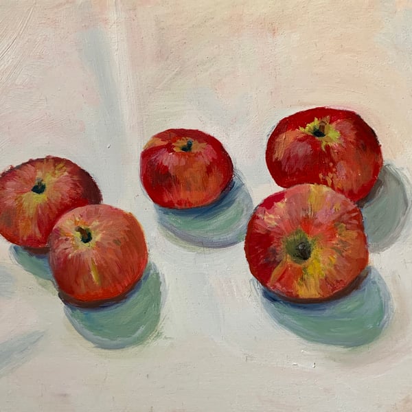 Oil Painting on Wood, Last of the Apples, original artwork