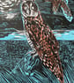 Long Eared Owl Geltsdale Nature Reserve Ltd Edition Lino Print - Image 3