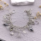 Silver White Leaf and Glass Charm Bracelet