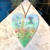 Glass Meadow Heart with Delicate Pink & Lilac Flowers