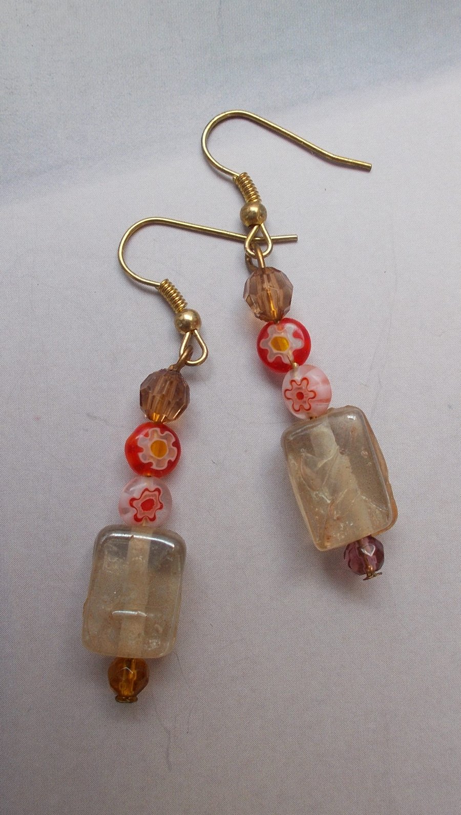 Unusual and Lovely Glass Bead Earrings with Millefiori Glass.