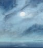 Watercolour moonlit coastal painting atmospheric coast seaside scene night sea