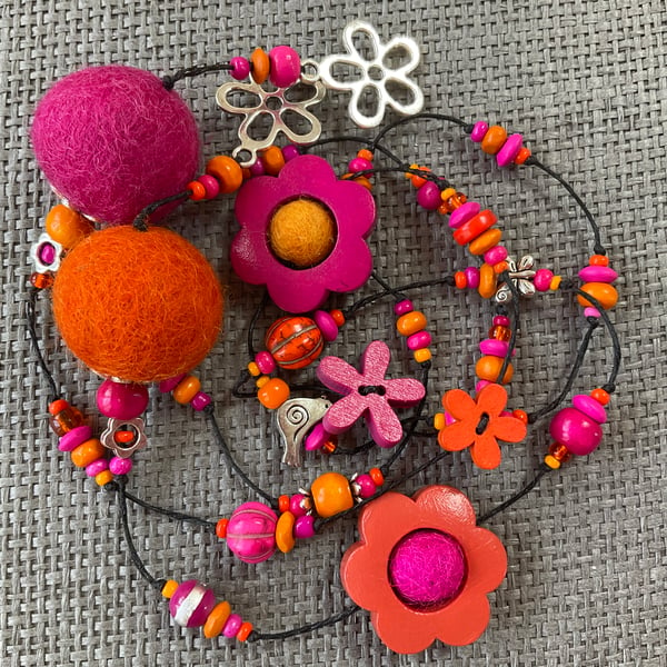 “Pink and Orange” lariat necklace