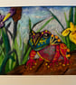 Multicoloured Frog and Iris Wool Painting needle felt wall art