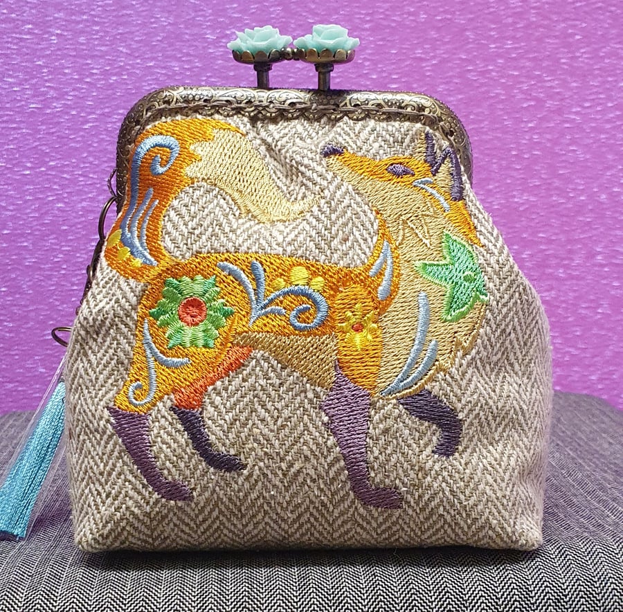 Flower power fox design purse
