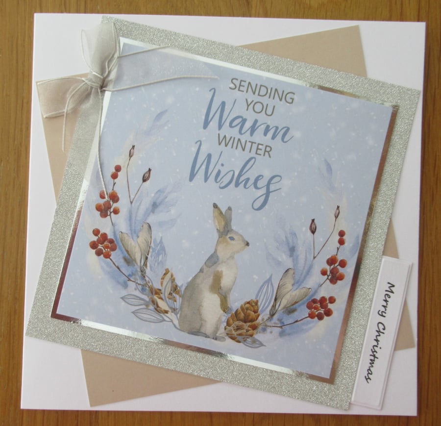 7x7" Rabbit - Warm Winter Wishes - Christmas Card