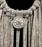 Upcycled Grey Boho Fringe Statement Necklace Scarf with Compass Pendant - Image 3