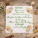 Floral Wedding Details Card. Romantic Wedding Reception Information