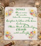 Floral Wedding Details Card. Romantic Wedding Reception Information