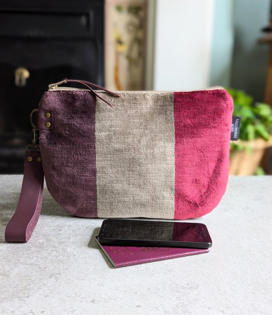 Clutch or Pouch Bag - Chenille Large Pouch Bag with Detachable Leather Strap