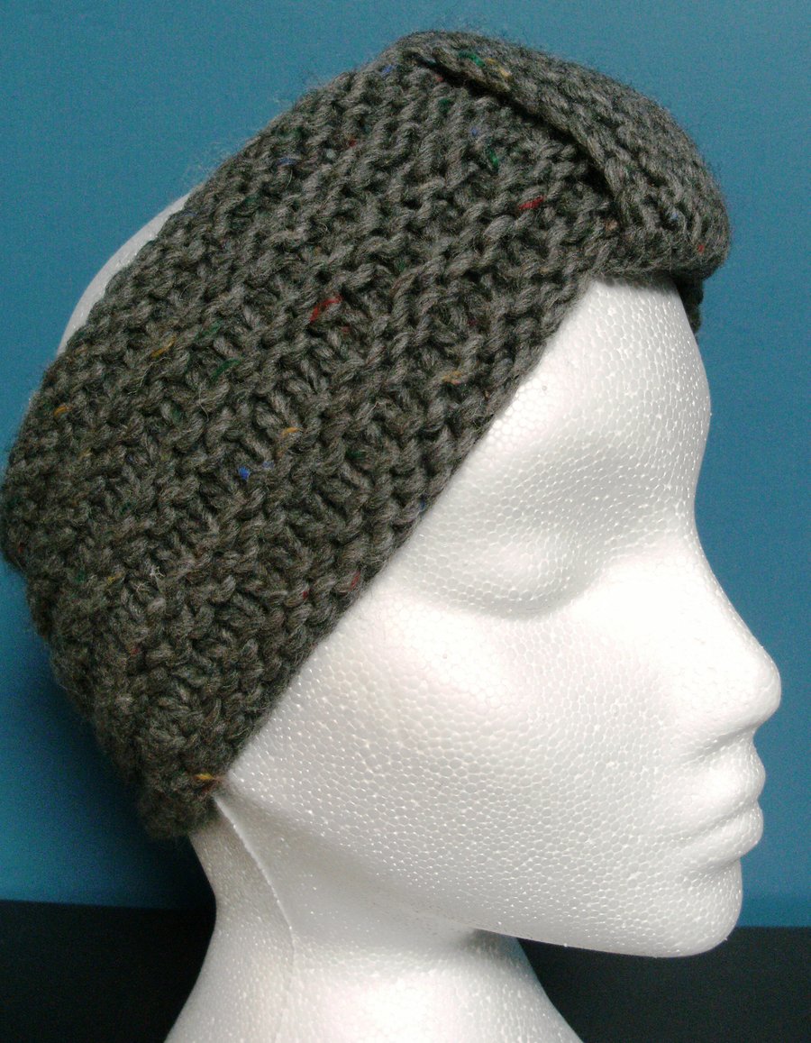 HEADBAND SALE! Hand knitted Turban Style Headband- Mid Grey - Medium