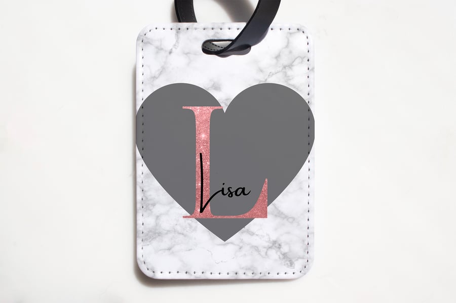Grey Marble Heart - Personalised Luggage Tag