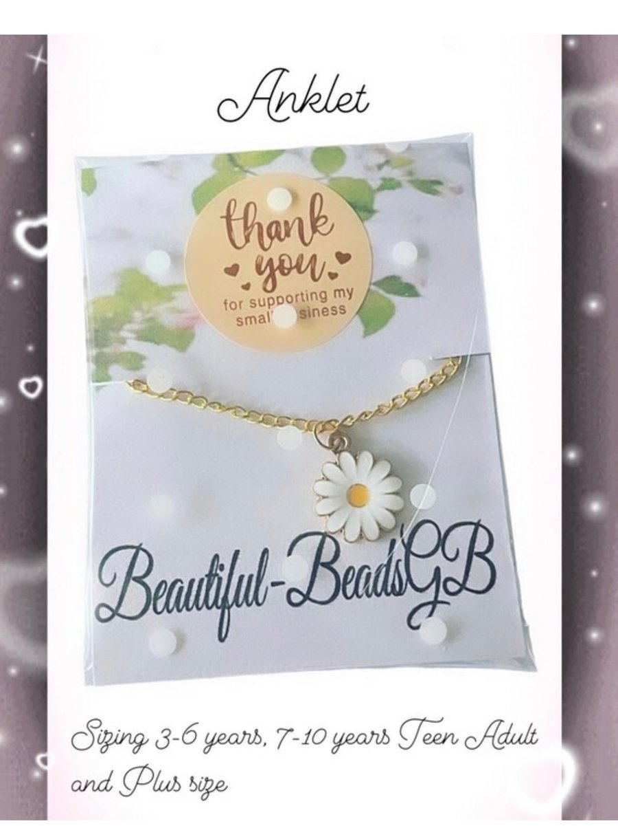 Daisy charm anklet curb chain gold tone body jewellery gift flower charm 