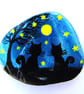 Cat Painted Shell, Two Black Cats Tree Stars, Art Magnet, Small Love Gift - Image 2