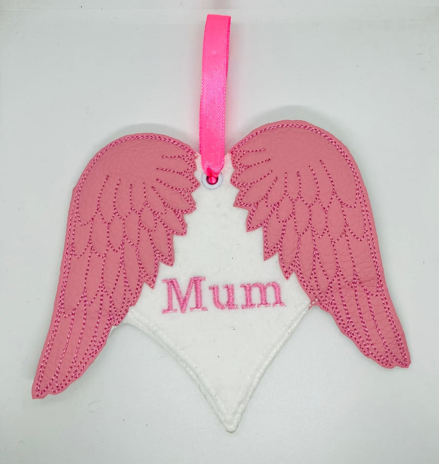 Embroidered Mum Memory hanging decoration - Pink