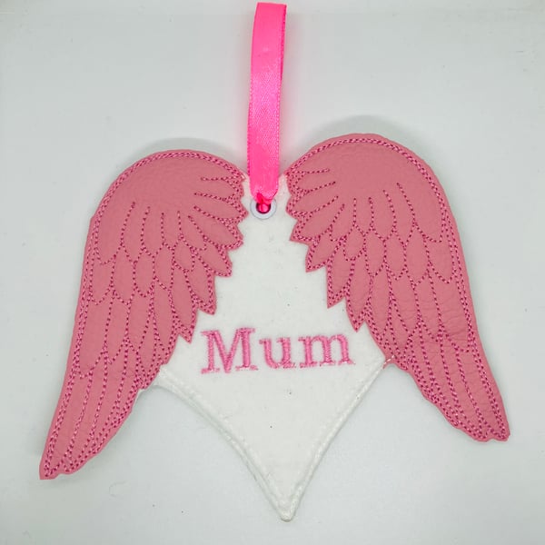 Embroidered Mum Memory hanging decoration - Pink