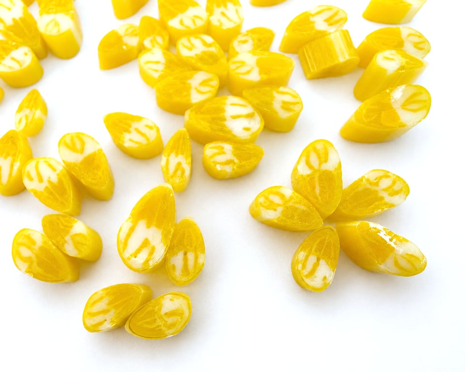 50g Yellow streaky petal murrini made with Bullseye 90coe glass
