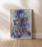 Flag Iris Watercolour Art Print – A4 Botanical Wall Art in Blue & Purple - Image 2