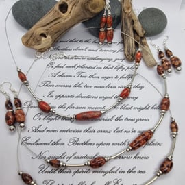 Wooden Bead necklace and earring set 