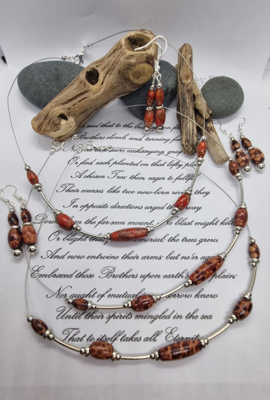Wooden Bead necklace and earring set 
