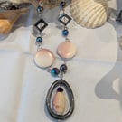 Moukite Jasper, Rhodonite, Hematite Recycled Sterling Silver Necklace