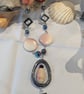 Moukite Jasper, Rhodonite, Hematite Recycled Sterling Silver Necklace