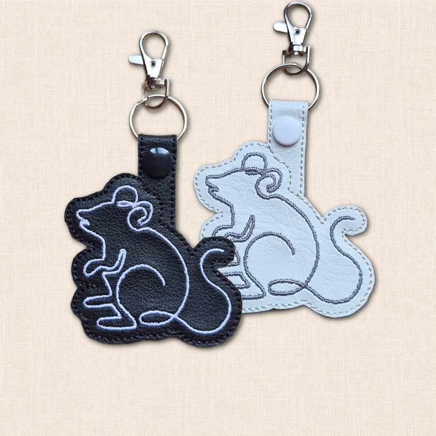 Pet Rat Keyring - Embroidered Faux Leather Animal Bag Charm