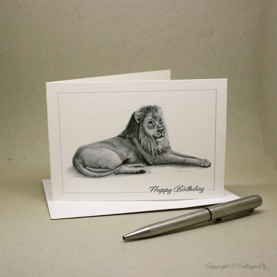 Lion Graphite Pencil Greeting Card by CottageRts