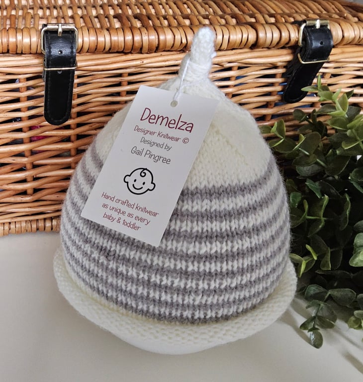 Designer Rolled Edge Baby Merino Wool Hat 0-3 months size