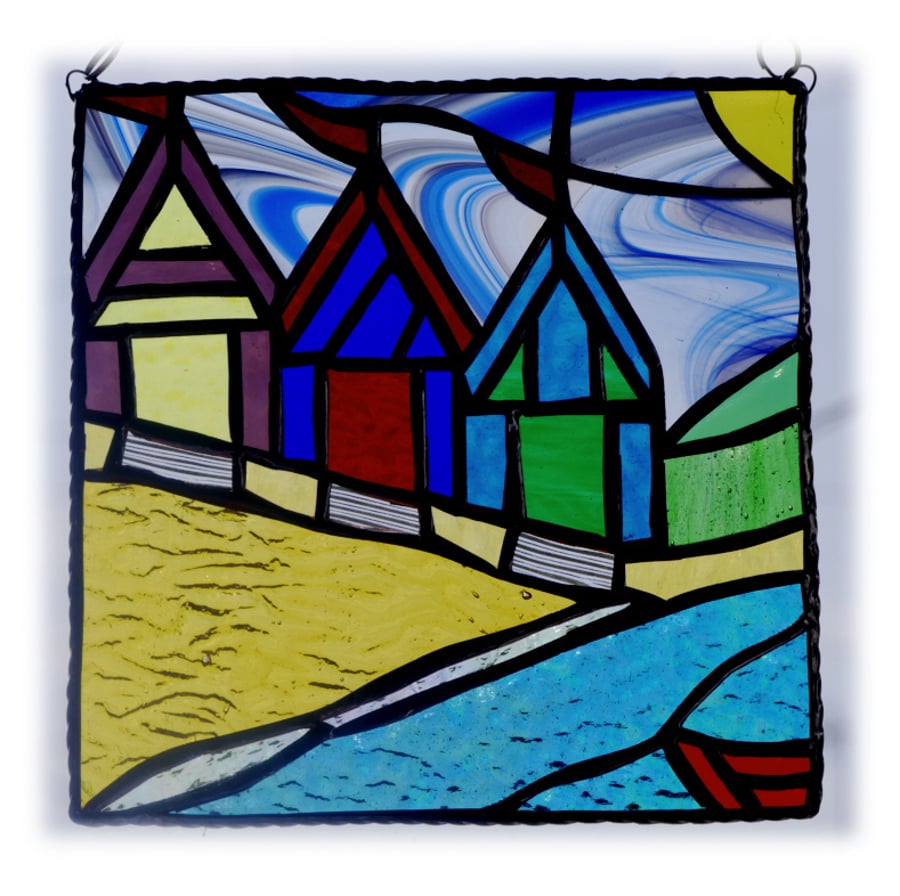 Beach Hut Picture Stained Glass By the Sea Suncatcher Handmade 010