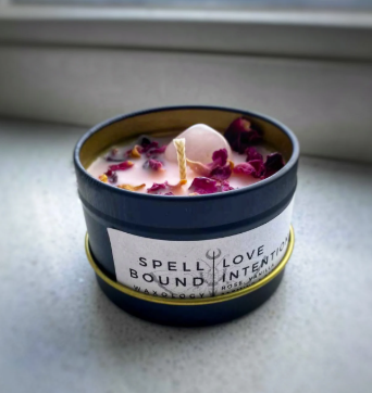 Love Intention Candle, Rose Jasmine Patchouli Vanilla Scent, Vegan Eco-Friendly 